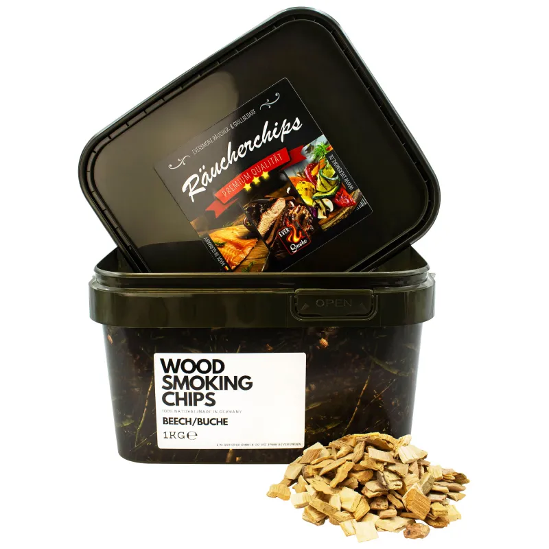 Eversmoke Premium BBQ Räucherchips im Eimer I Wood Chips in a Bucket 1kg - Beech/Buche