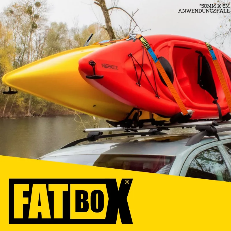 Fatbox Spanngurt mit Ratsche 25mm x 6m, Blau, Losende Länge: 5,5m, Festende Länge: 0,5m
