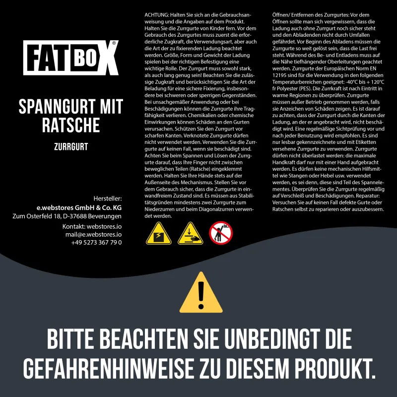 Fatbox Spanngurt mit Ratsche 35mm x 6m, Orange, Losende Länge: 5,7m, Festende Länge: 0,3m