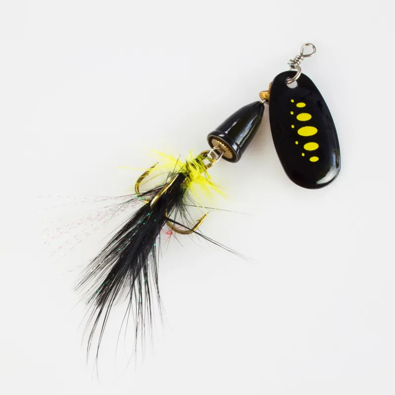 Fishdream Klassischer Spinner mit Feder 9cm - black fury/gelb - 9g - 1Stück