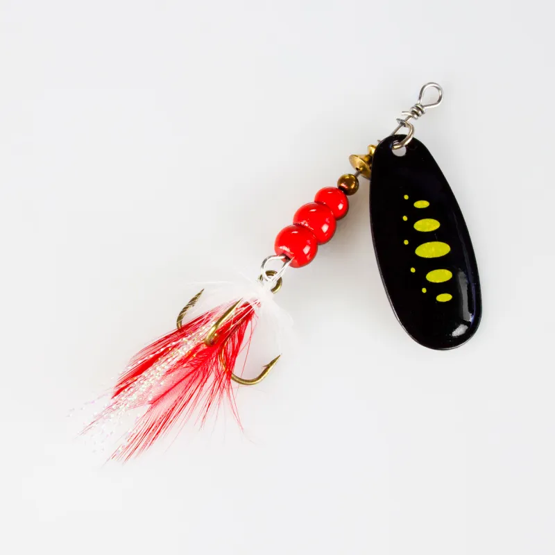 Fishdream Klassischer Spinner Kugel mit Feder 9cm - black fury - 9g - 1Stück
