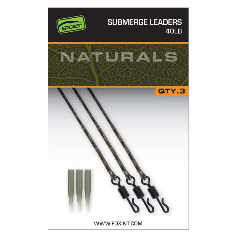 Fox Edges Naturals Submerge Leaders 40lb - 3Stück