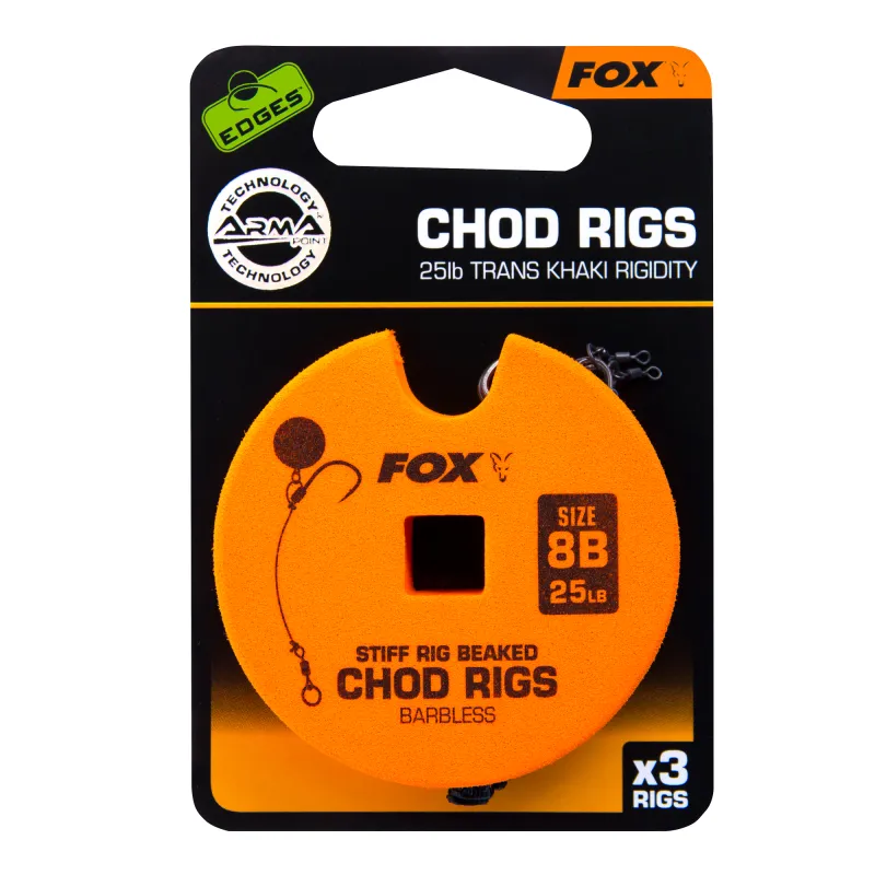 Fox Edges Stiff Chod Rig Standard (Barbless) - Gr.8 - TK25lbs - 3Stück