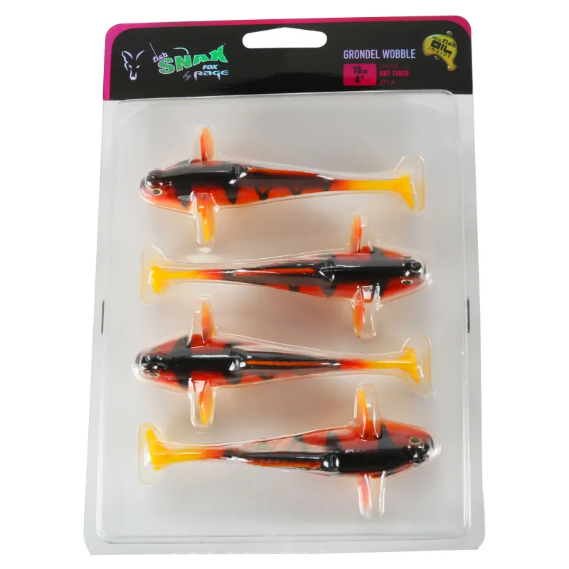 Fox Rage Grondle Wobble Grundel Gummifisch 10cm Hot Tiger UV 10cm - Hot Tiger UV - 4Stück