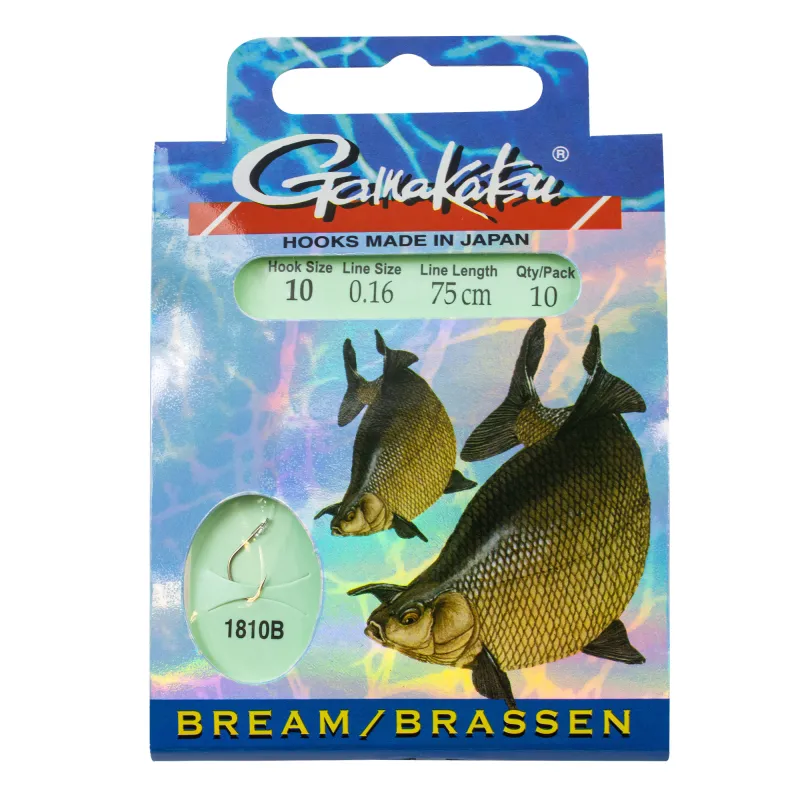 Gamakatsu Gebundene Haken 1810B Brassen Feeder 10 75cm - Gr.10 - 0,16mm - 10Stück