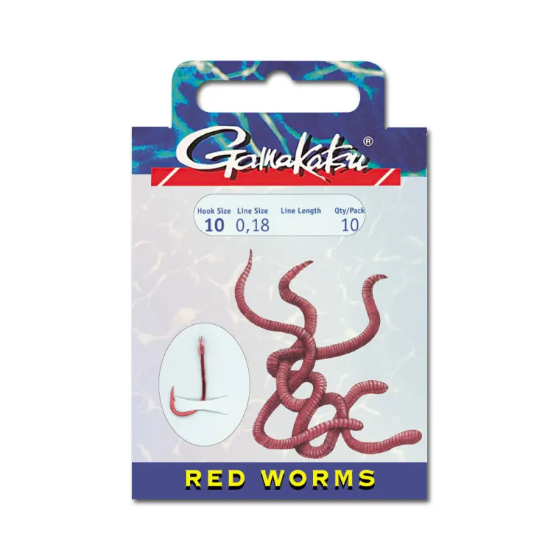 Gamakatsu Gebundene Haken BKD-5260R Rotwurm 75cm - Gr.12 - 0,16mm - 10Stück