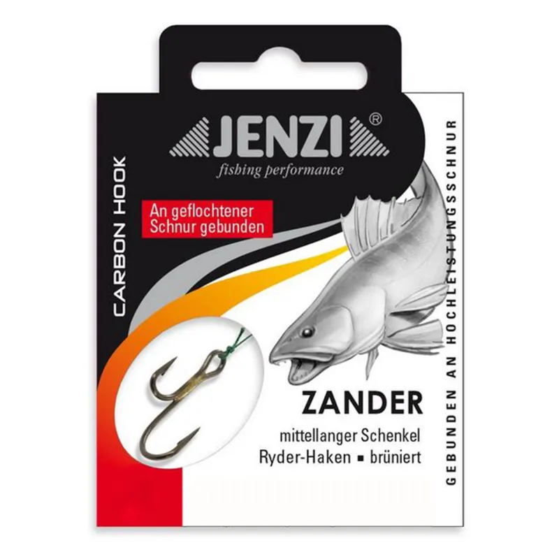 Jenzi Zander-/Ryderhaken mit geflochtener Schnur Gr.2 - 80cm - 12Kg - 5 Stück
