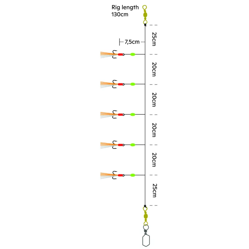 Kinetic Heringsvorfach mit Mini Drillingen 130cm - Kupfer/Flash