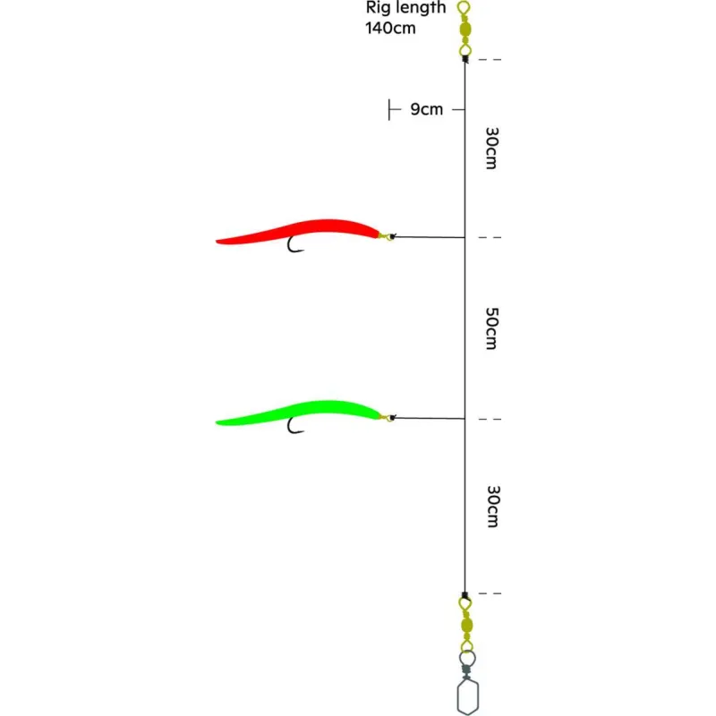 Kinetic Sabiki Gummi-Makk Red/Green - 140cm - Gr. 8/0