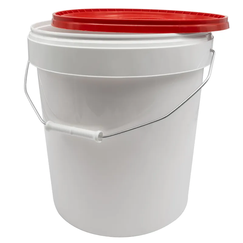 Kunststoffeimer weiß mit rotem Deckel 16l - Metallbügel - 10 Stück