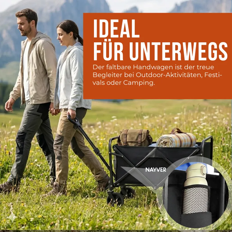 NAYVER 4 Wheel Camping Trolley Schwarz - 4,6kg - Tragkraft 80kg - 1 Stück