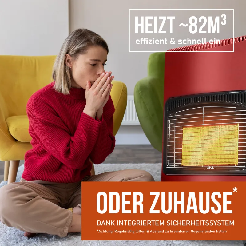 NAYVER Gasheizofen inkl. Schlauch und Druckminderer Rot