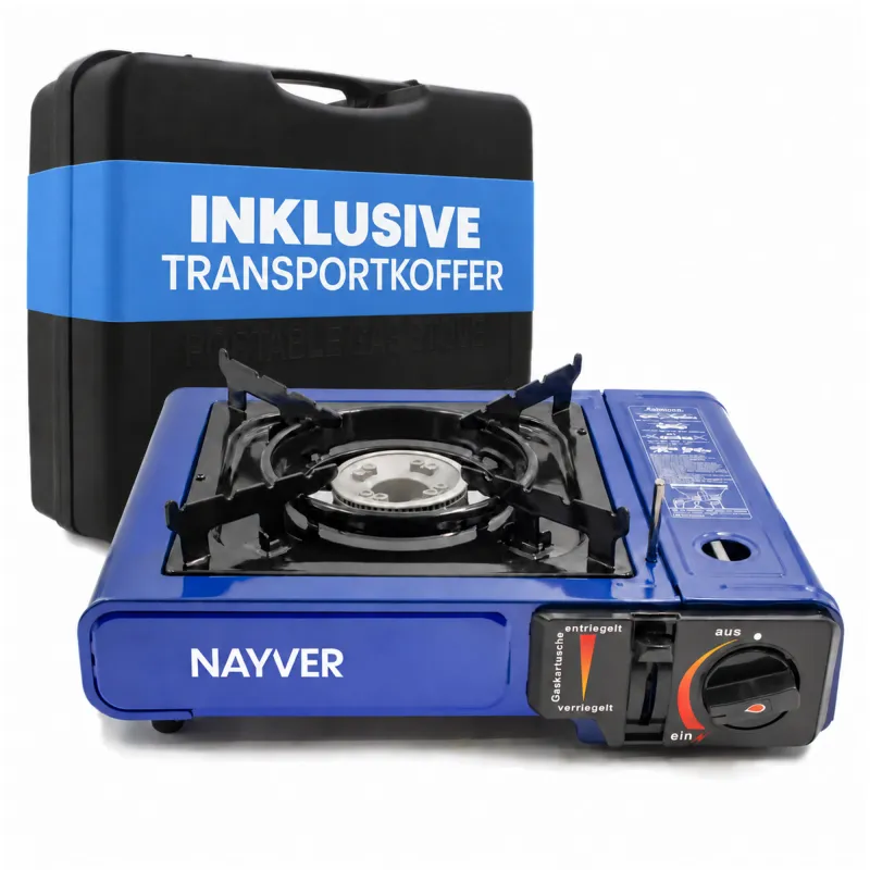 NAYVER Gaskocher Camping Kocher inkl. Transportkoffer