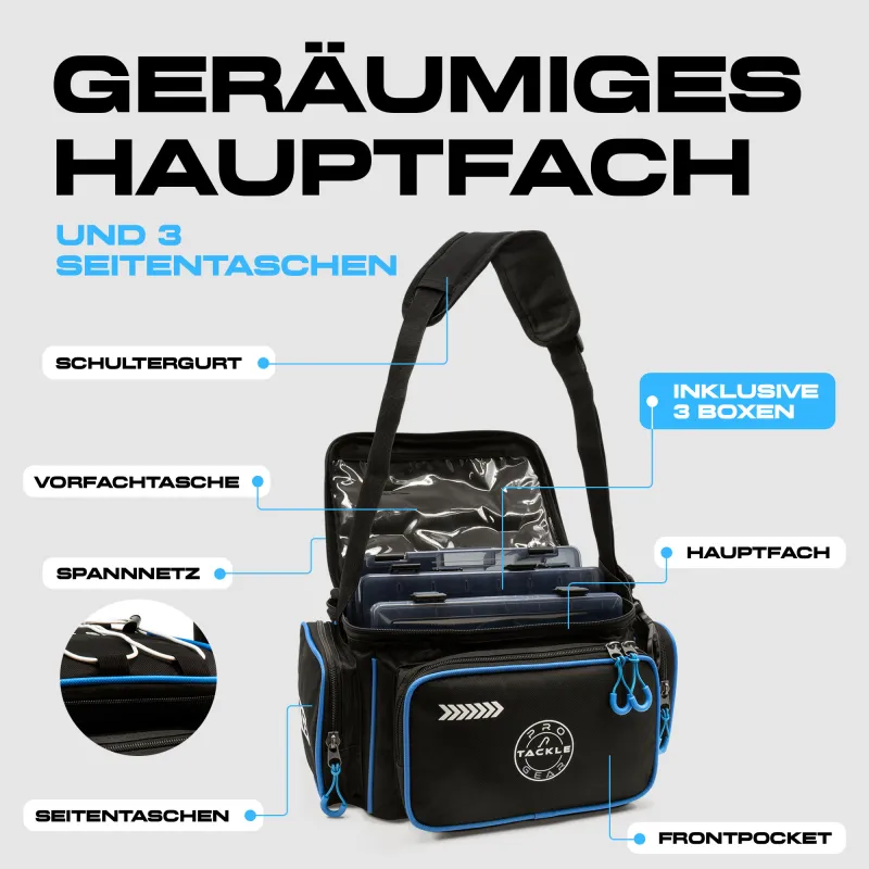 Pro Tackle STRIKE Shoulder Bag incl. 3 Boxes Black - Blue Lining
