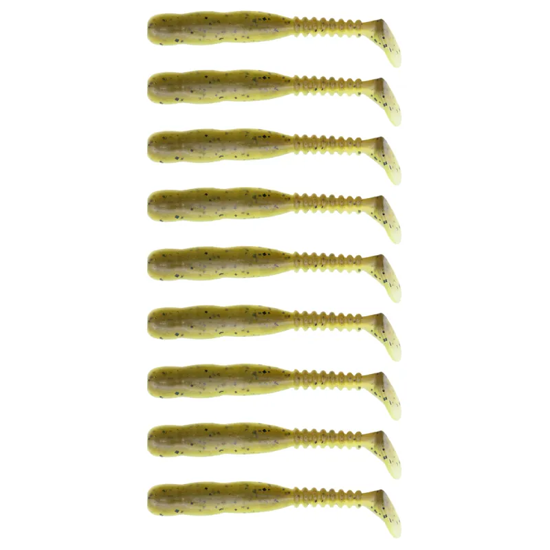 Reins Rockvibe Shad 4" - Green Pumpkin Chart Melon - 9 Stück