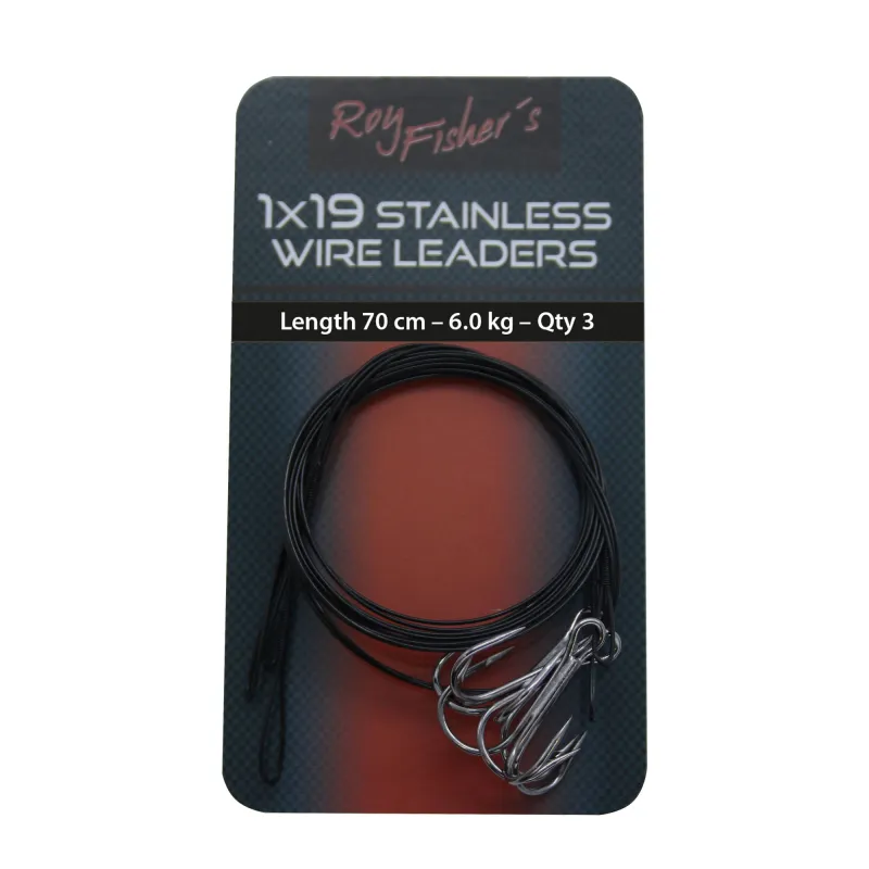 Roy Fishers 1x19 Soft Stahlvorfach Black mit Drilling, 3 Stück, schwarz, 70cm, 6,0Kg, Hakengröße 6 70cm - black - Gr.6 - TK6.0kg - 3Stück