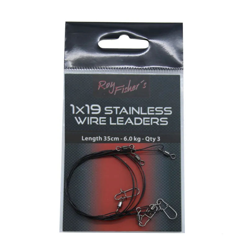 Roy Fishers 1x19 Soft Stahlvorfach Black mit Wirbeln und Karabiner, 3 Stück, schwarz, 35cm, 6,0Kg 35cm - black - TK6.0kg - 3Stück
