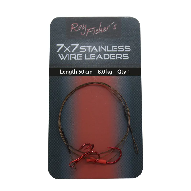 Roy Fishers 7x7 Stahlseide Deadbait Rig 50cm 5Kg mit Einzelhaken Gr. 4 Drilling Gr. 8 50cm - TK5kg - 1Stück