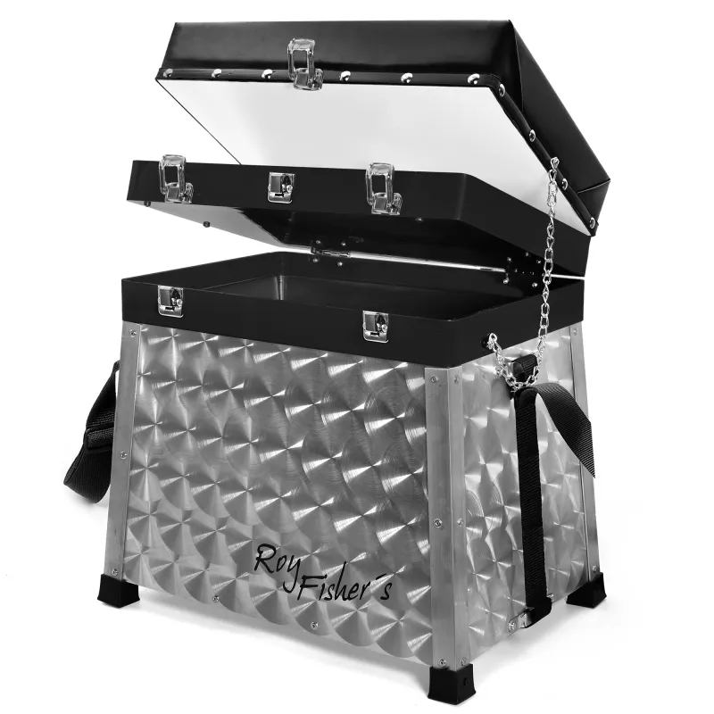 Roy Fishers Alu Sitzkiepe 2 ladig 38x36,5x26 mit Futterwanne und Tragegurt