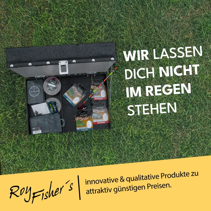 Roy Fishers Alu Sitzkiepe 2 ladig 38x36,5x26 mit Futterwanne und Tragegurt