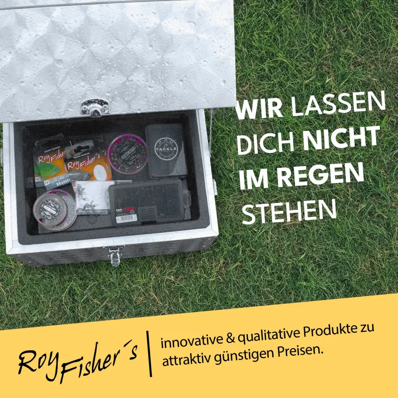 Roy Fishers Alu Sitzkiepe mit Rückenlehne mit Rückenlehne Futterwanne und Tragegurt