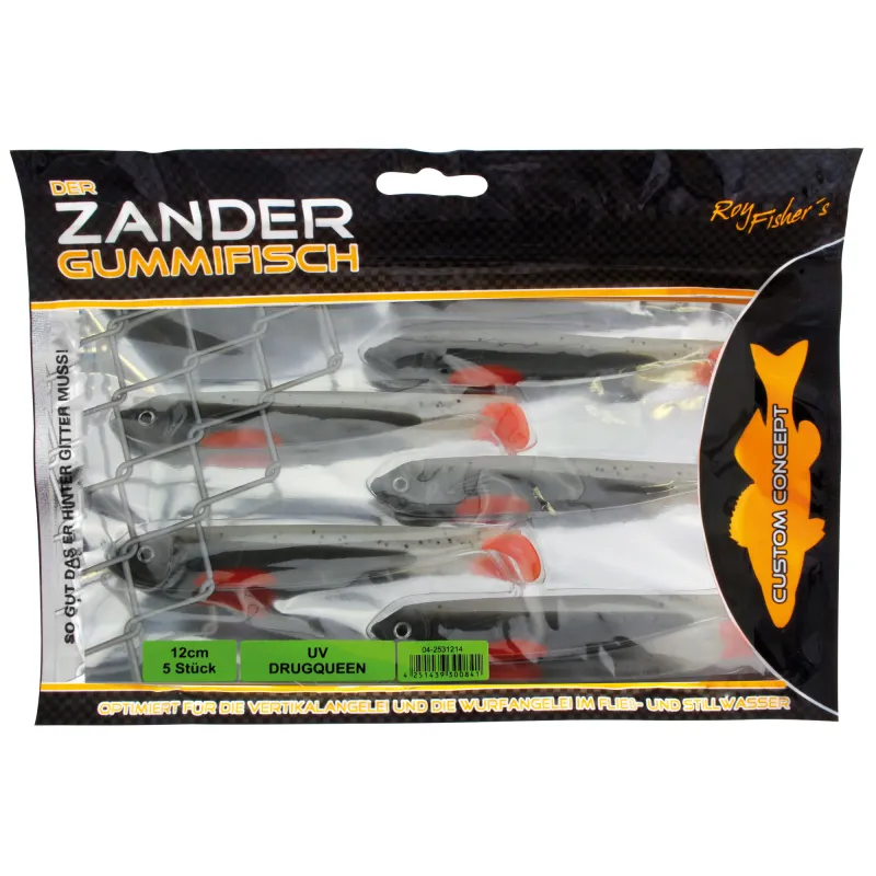 Roy Fishers Der Zander Gummifisch 12cm - UV Drugqueen - 10g - 5 Stück