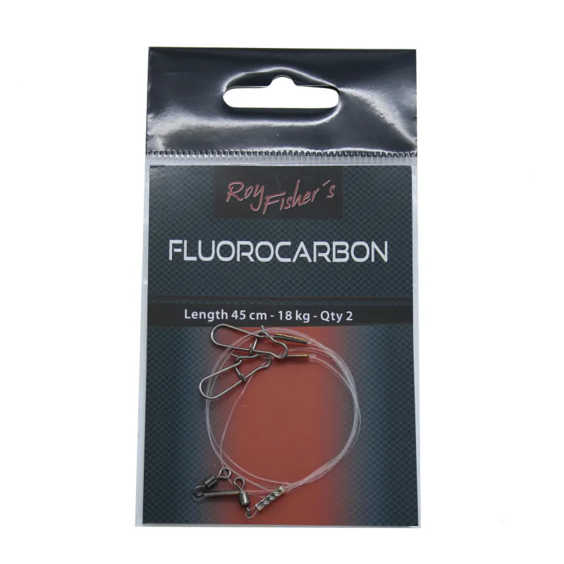Roy Fishers Fluorocarbon Vorfach Pike mit Wirbel und Karabiner 45cm - clear Fluorocarbon - TK18kg - 2Stück