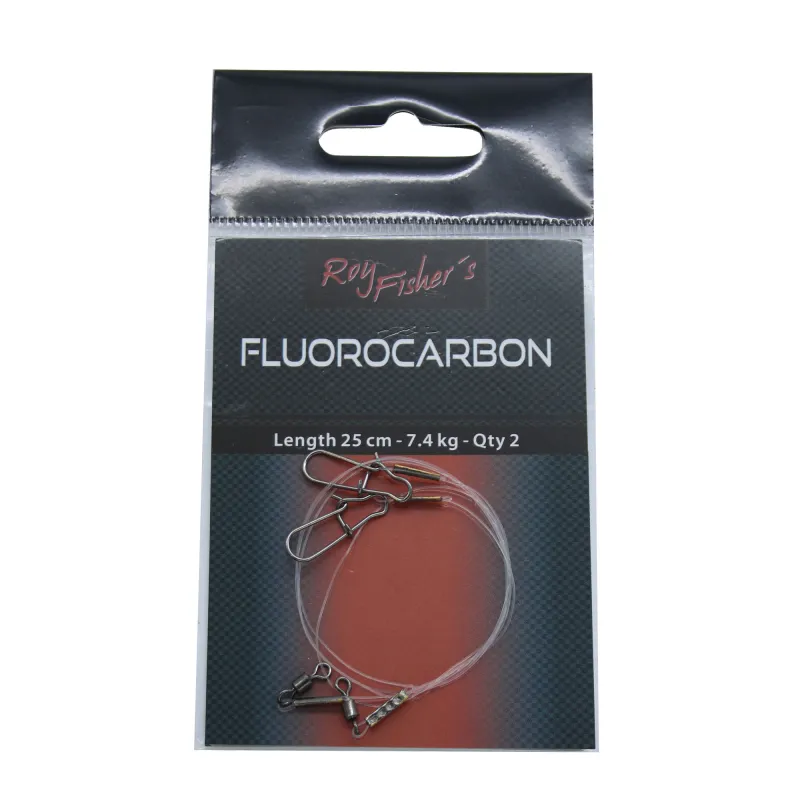 Roy Fishers Fluorocarbon Vorfach mit Wirbel und Karabiner 25cm - clear Fluorocarbon - TK7,4kg - 2Stück