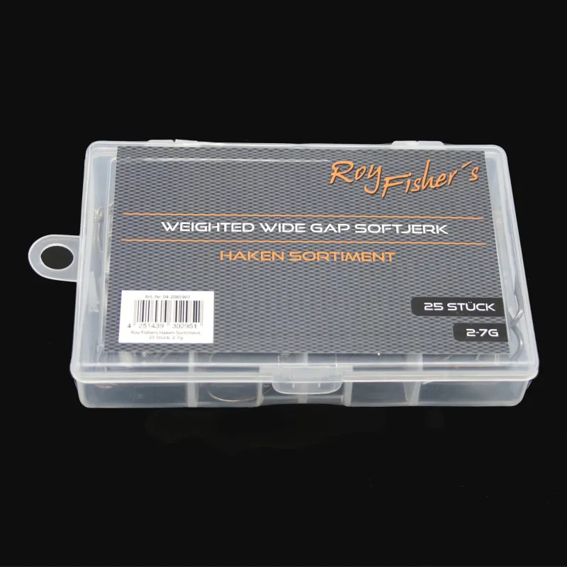 Roy Fishers Weighted Wide Gape Softjerk Haken Sortiment 25 Stück 2-7g