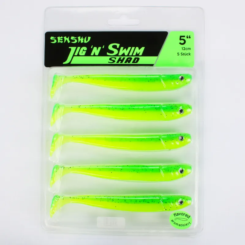 Senshu Jig ´n´ Swim Shad 12cm - UV Chartreuse Bandit - 10g - 5 Stück