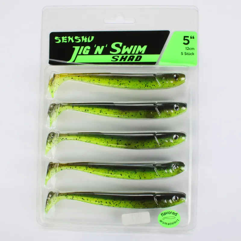 Senshu Jig ´n´ Swim Shad 12cm - UV Chartreuse Brownie - 10g - 5 Stück