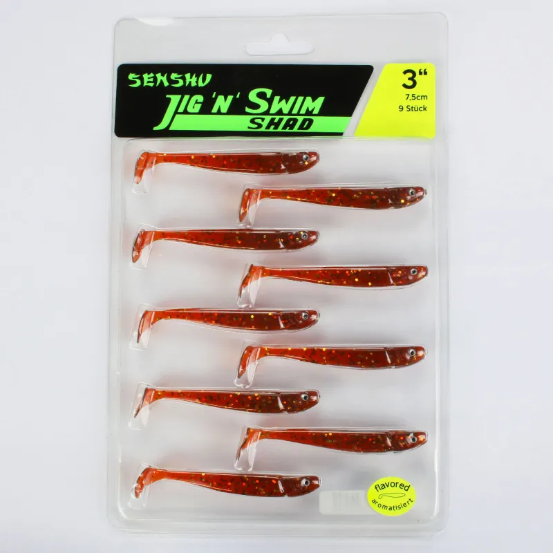 Senshu Jig ´n´ Swim Shad 7.5cm - UV Motoroil Glitter - 2g - 9 Stück