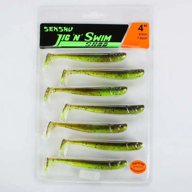 Senshu Jig ´n´ Swim Shad 9.5cm - UV Chartreuse Brownie - 6g - 7 Stück