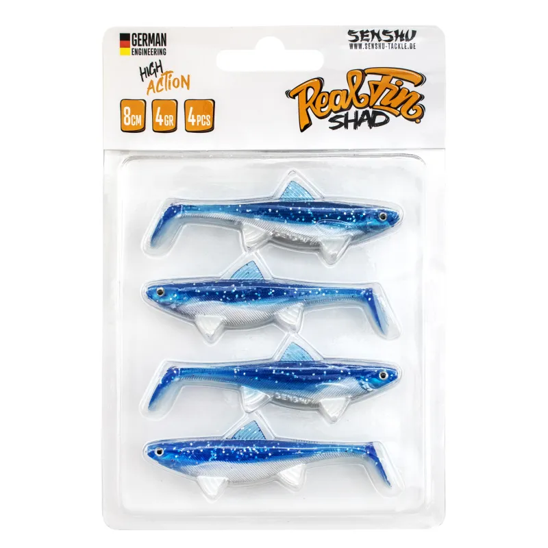 Senshu Real Fin Shad 8cm - Flaky Blue - 4g - 4 Stück