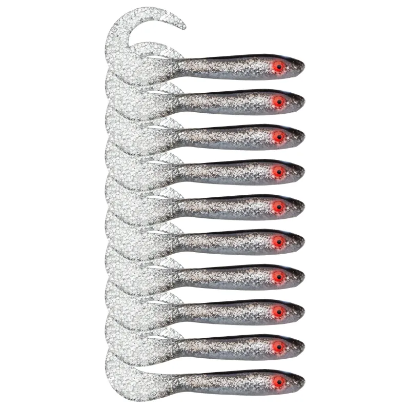 Svartzonker Sweden McRubber Tail Twister 11cm - Black Silver Glitter - 4.5g - 10 Stück
