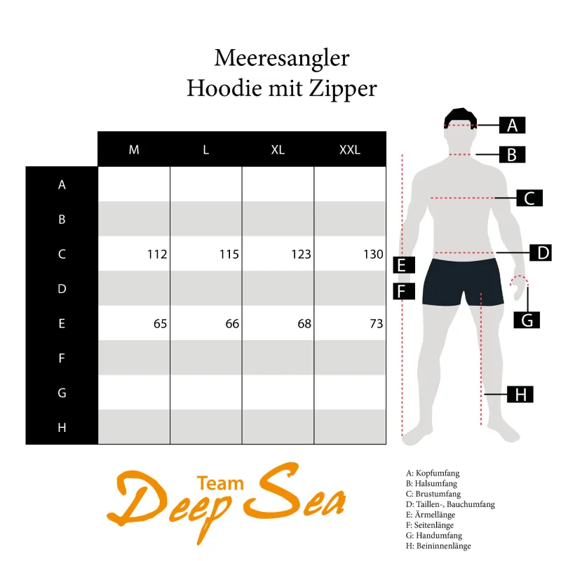 Team Deep Sea Hoodie mit Zipper "Meeresangler" Gr. L