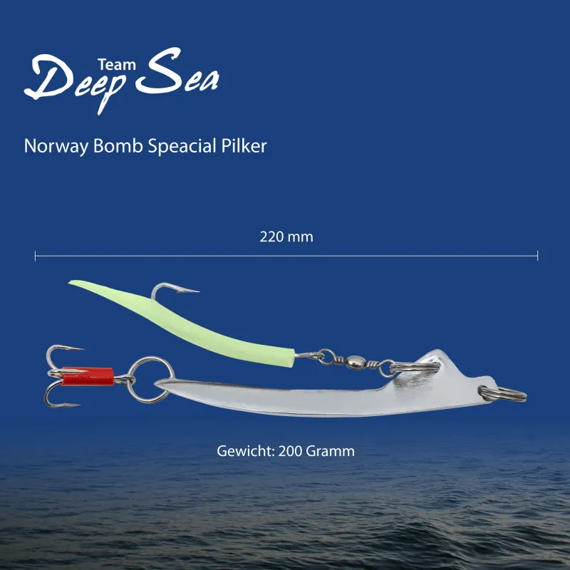Team Deep Sea Norway Bomb Special Pilker - Lead Free 200g - Chrom/Luminous Makk - 1 Stück