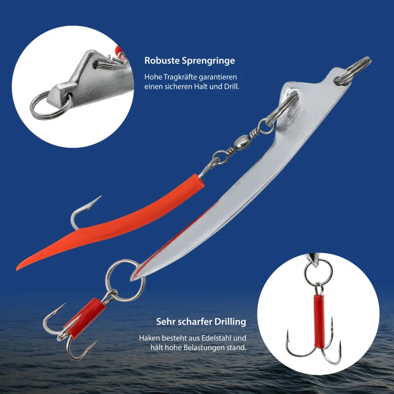 Team Deep Sea Norway Bomb Special Pilker - Lead Free 250g - Chrom/Red Makk - 1 Stück
