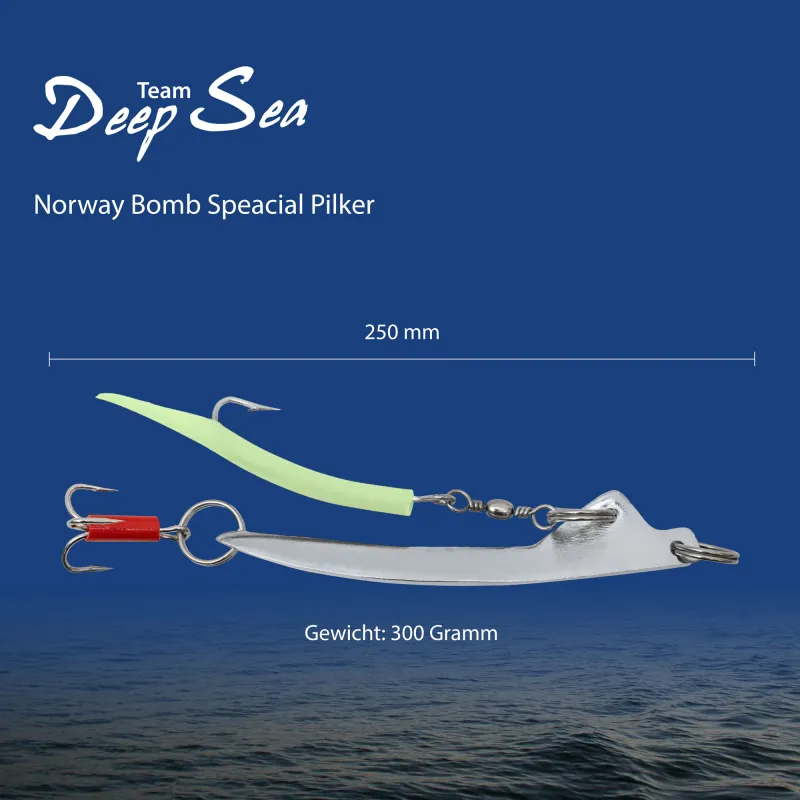 Team Deep Sea Norway Bomb Special Pilker - Lead Free 300g - Chrom/Luminous Makk - 1 Stück