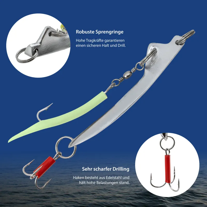 Team Deep Sea Norway Bomb Special Pilker - Lead Free 600g - Chrom/Luminous Makk - 1 Stück
