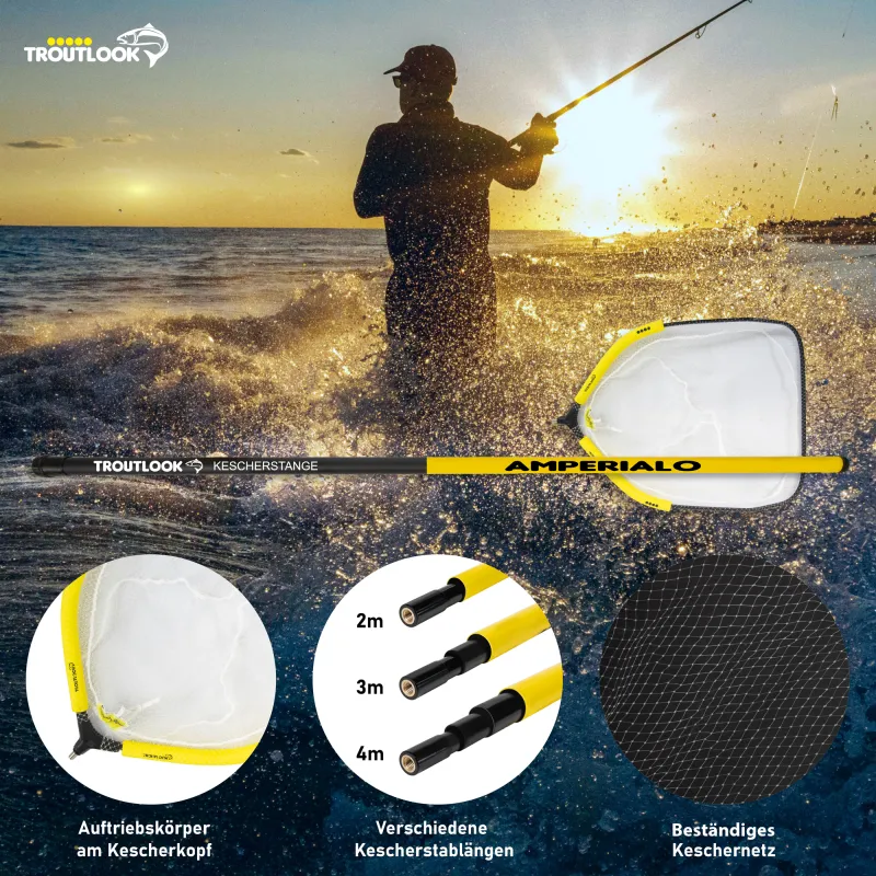 Troutlook Profi Forellen Kescherset - Kescherstange Amperialo 3,00m + Nylon Kescherkopf