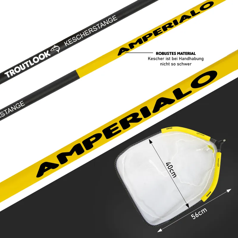 Troutlook Profi Forellen Kescherset - Kescherstange Amperialo 3,00m + Nylon Kescherkopf