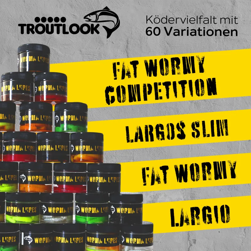 Troutlook Worma Lures - Fat Wormy Competition Cheese - 5,5cm - 12 Stück - Coffee