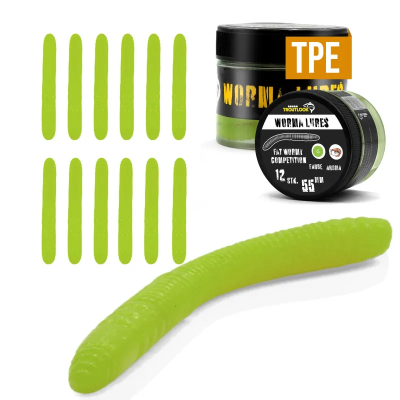 Troutlook Worma Lures - Fat Wormy Competition Krill - 5,5cm - 12 Stück - Kiwi Green