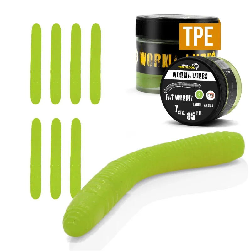 Troutlook Worma Lures - Fat Wormy Krill - 8,5cm - 7 Stück - Kiwi Green