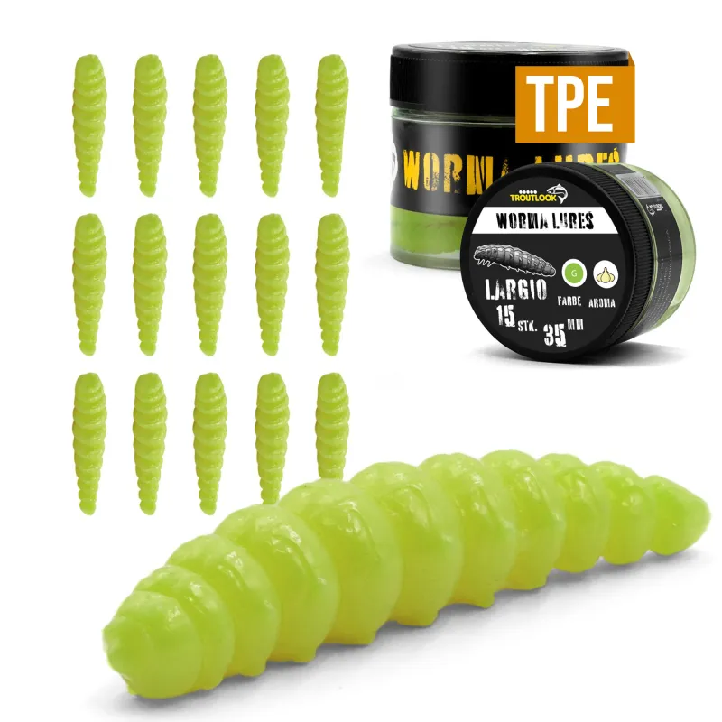 Troutlook Worma Lures - Largio Garlic/Knoblauch - 3,5cm - 15 Stück - Kiwi Green