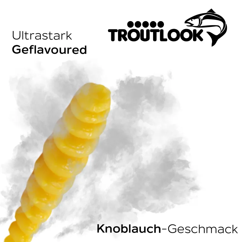 Troutlook Worma Lures - Largio Garlic/Knoblauch - 3,5cm - 15 Stück - Pure Yellow