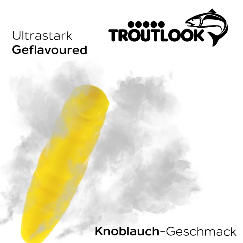 Troutlook Worma Lures - Largos Slim Garlic/Knoblauch - 3,5cm - 15 Stück - Pure Yellow