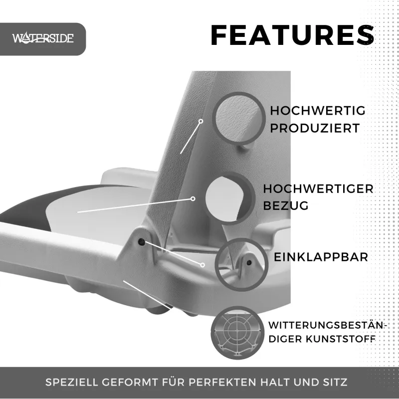 Waterside Captain Deluxe Allwetter Bootssitz mit Polster(Boat Seat) weiß/dunkelgrau
