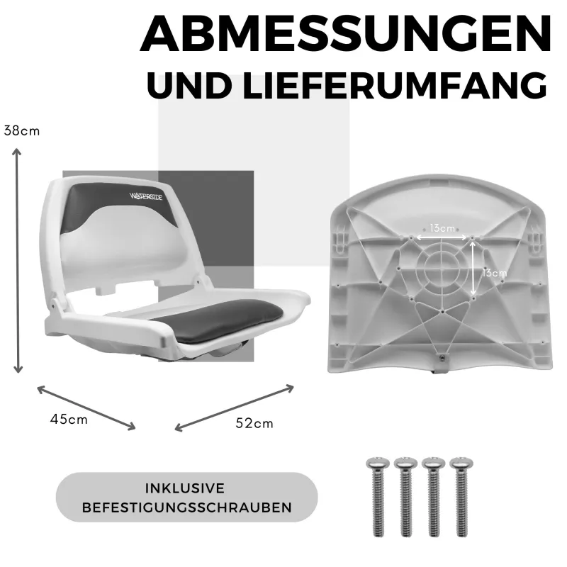 Waterside Captain Deluxe Allwetter Bootssitz mit Polster(Boat Seat) weiß/dunkelgrau